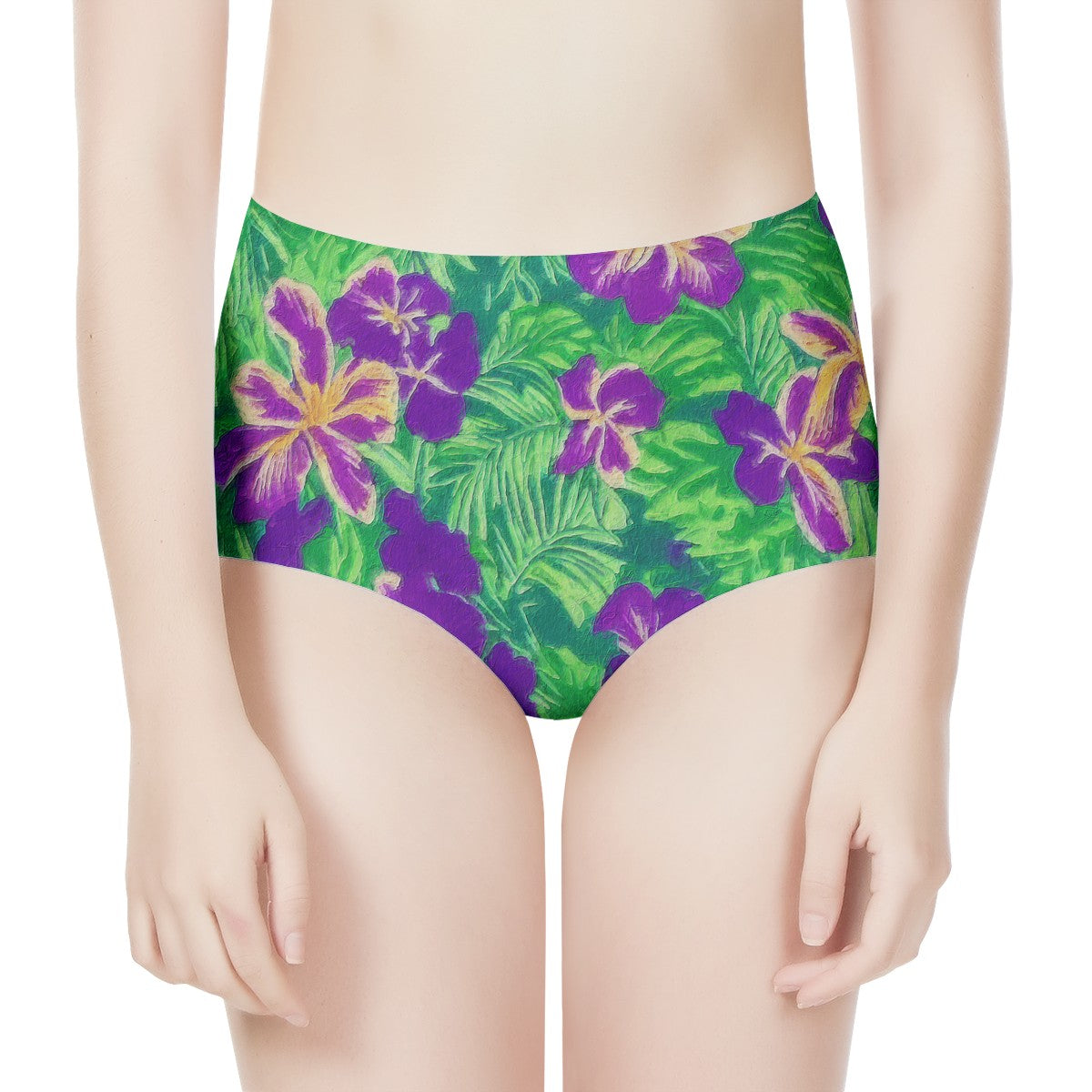 Blue Flag Iris on Green Women's High Waisted Briefs - Luxtrini, LLC