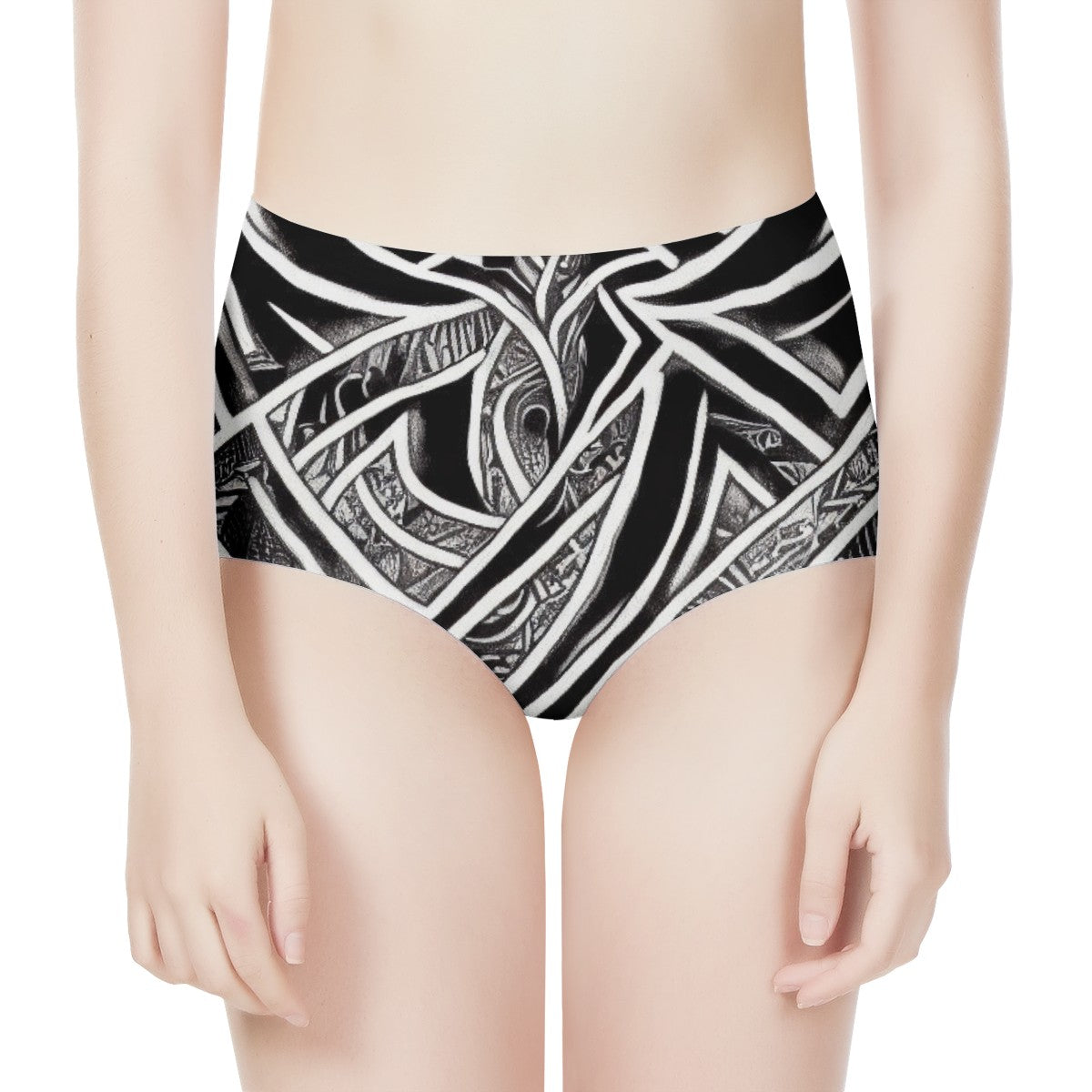 Black and White Polynesian Women's High Waisted Briefs