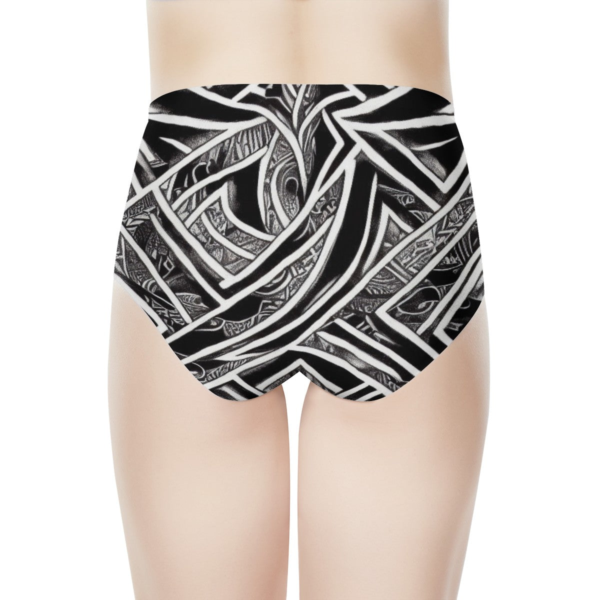 Black and White Polynesian Women's High Waisted Briefs