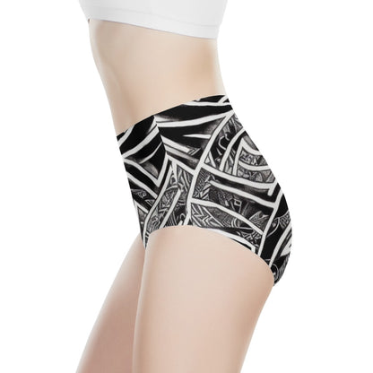 Black and White Polynesian Women's High Waisted Briefs