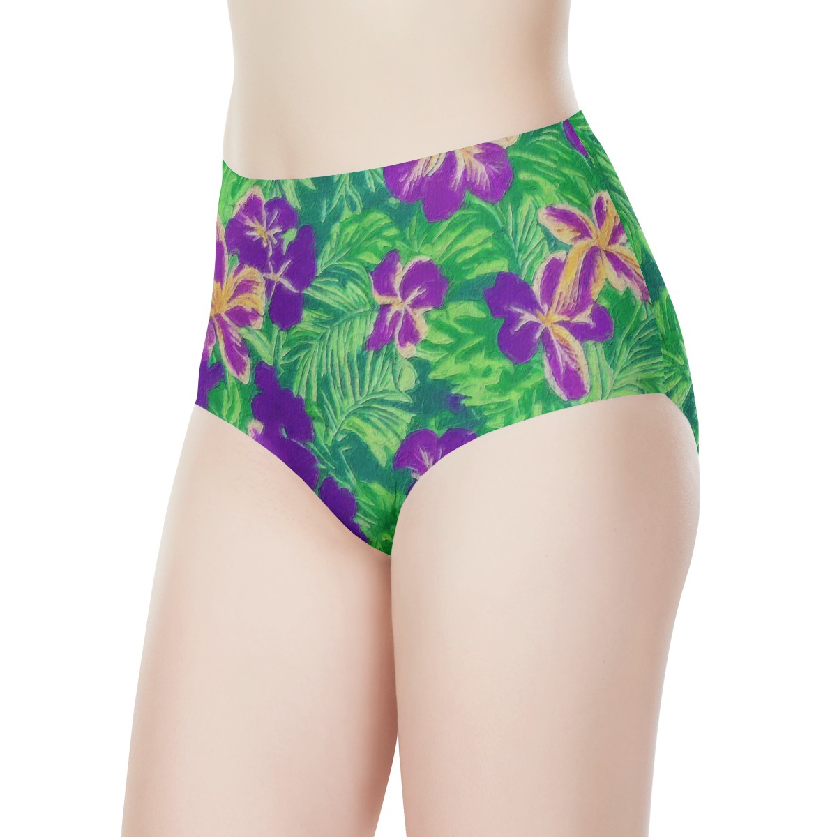 Blue Flag Iris on Green Women's High Waisted Briefs - Luxtrini, LLC