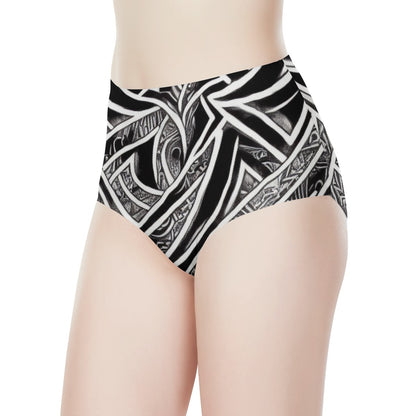 Black and White Polynesian Women's High Waisted Briefs