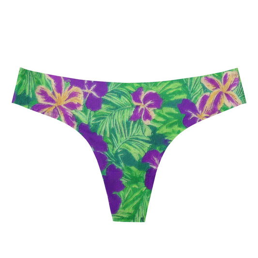 Blue Flag Iris on Green Women's All Over Print Thongs - Luxtrini, LLC