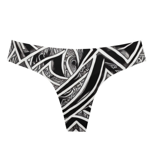 Black and White Polynesian Women's All Over Print Thongs