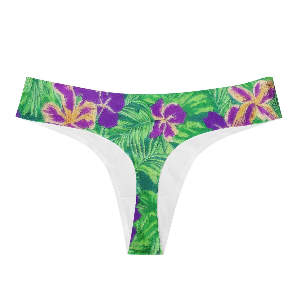 Blue Flag Iris on Green Women's All Over Print Thongs - Luxtrini, LLC