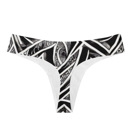 Black and White Polynesian Women's All Over Print Thongs