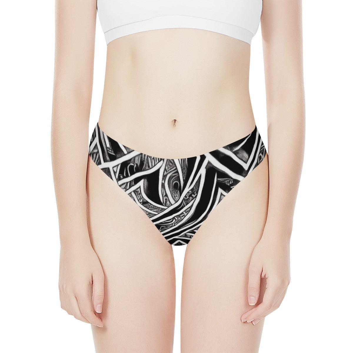 Black and White Polynesian Women's All Over Print Thongs