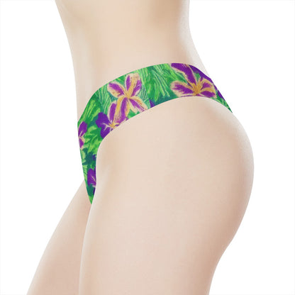 Blue Flag Iris on Green Women's All Over Print Thongs - Luxtrini, LLC