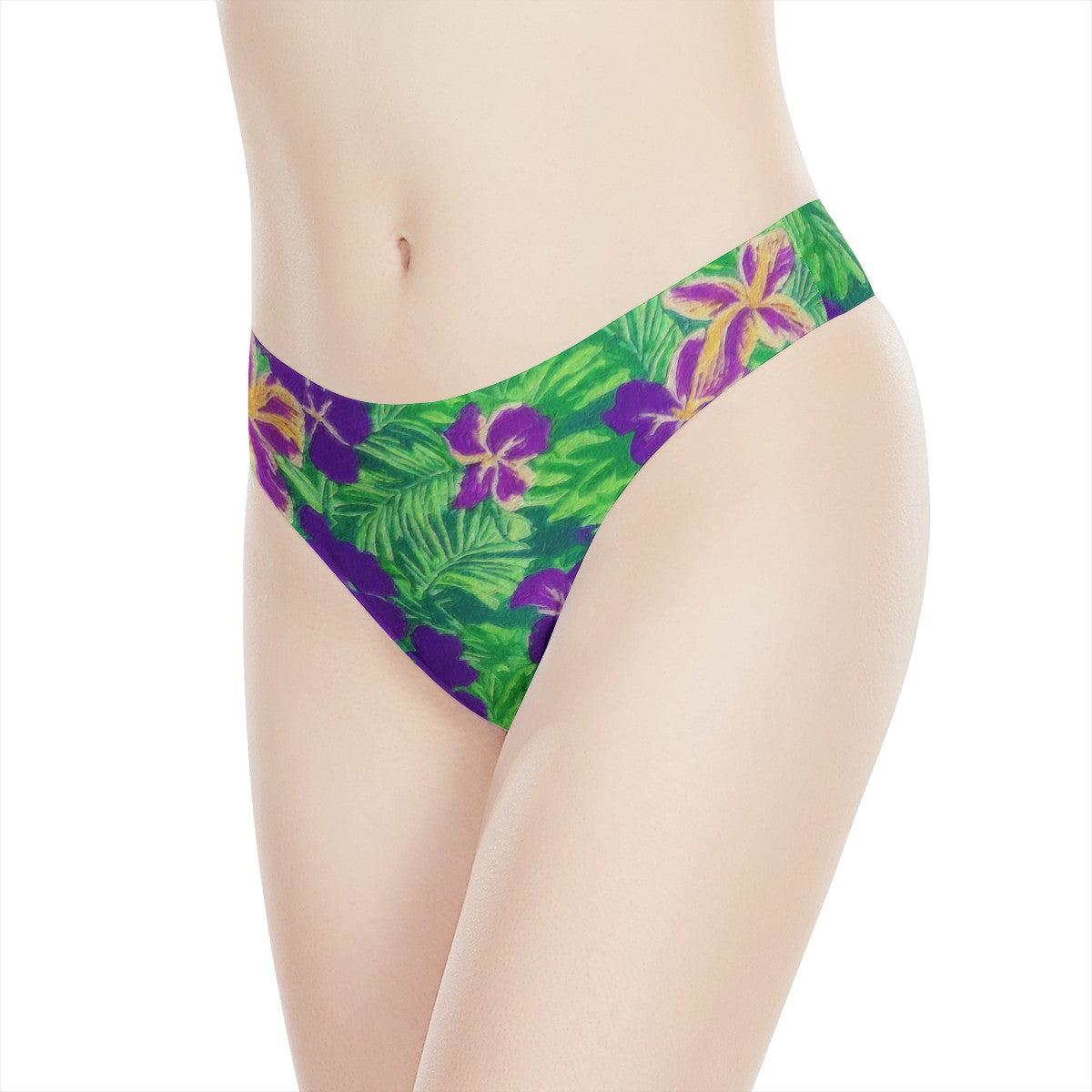 Blue Flag Iris on Green Women's All Over Print Thongs - Luxtrini, LLC