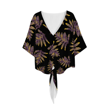 Laua'e Purple and Yellow Women V-neck Streamers Blouse