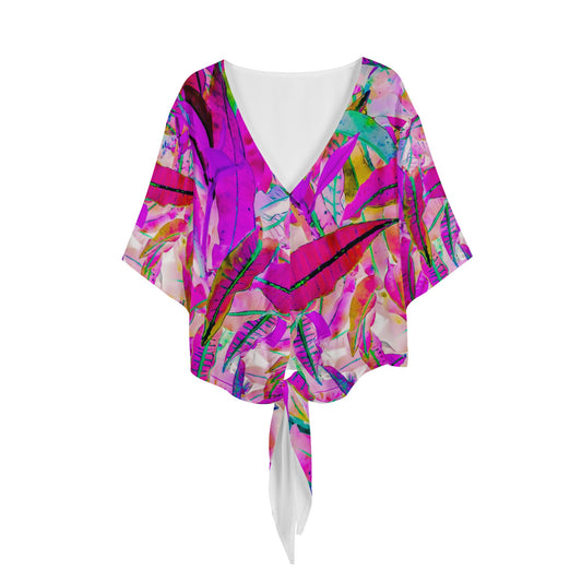 Purple Croton Women V-neck Streamers Blouse