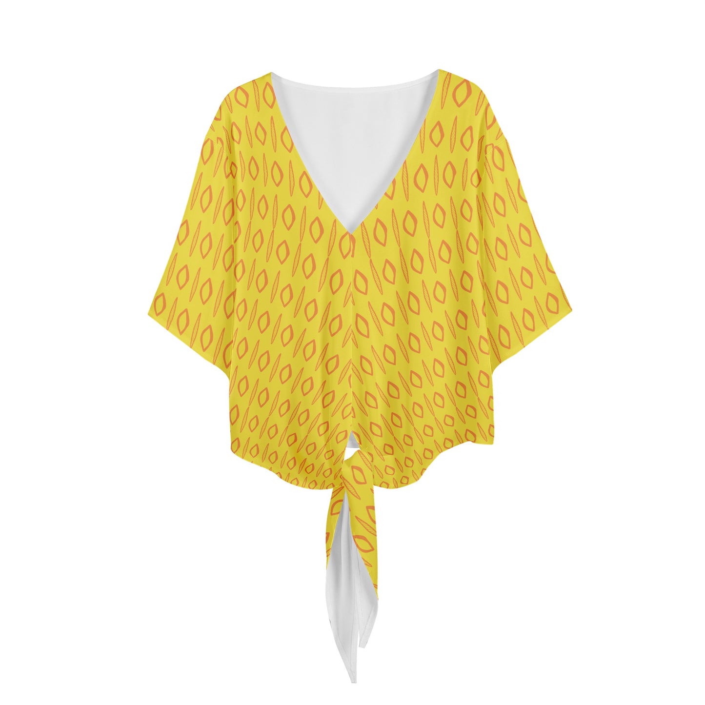 African | Ethnic | Mudcloth | #14 Yellow Women V-neck Streamers Blouse