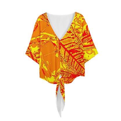 Orange Croton Women V-neck Streamers Blouse