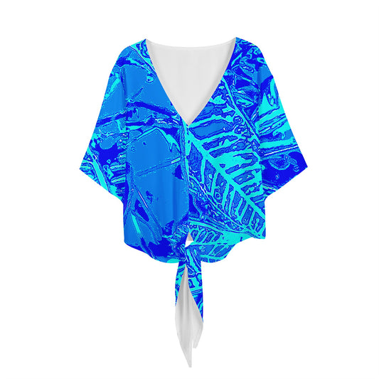 Vibrant Blue Croton  Women V-neck Streamers Blouse