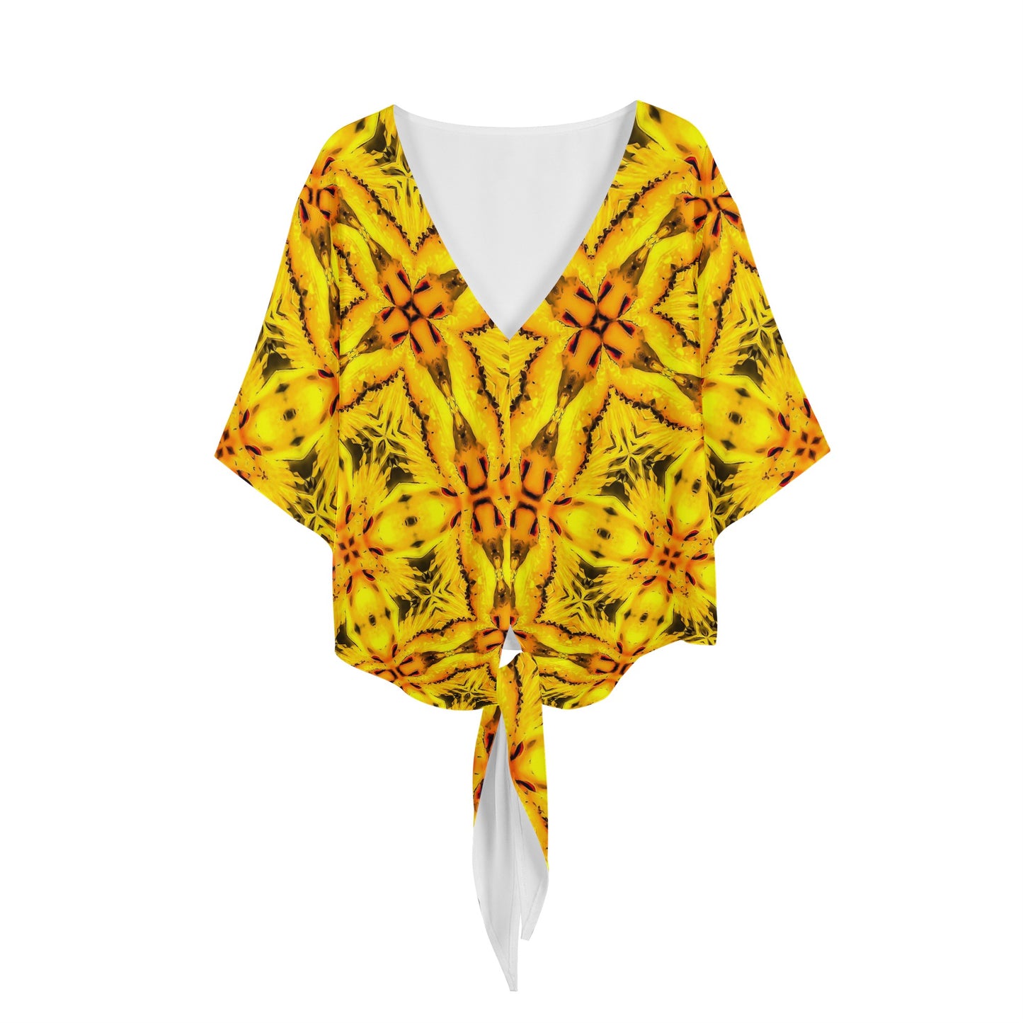 Yellow Toghu:  Women V-neck Streamers Blouse