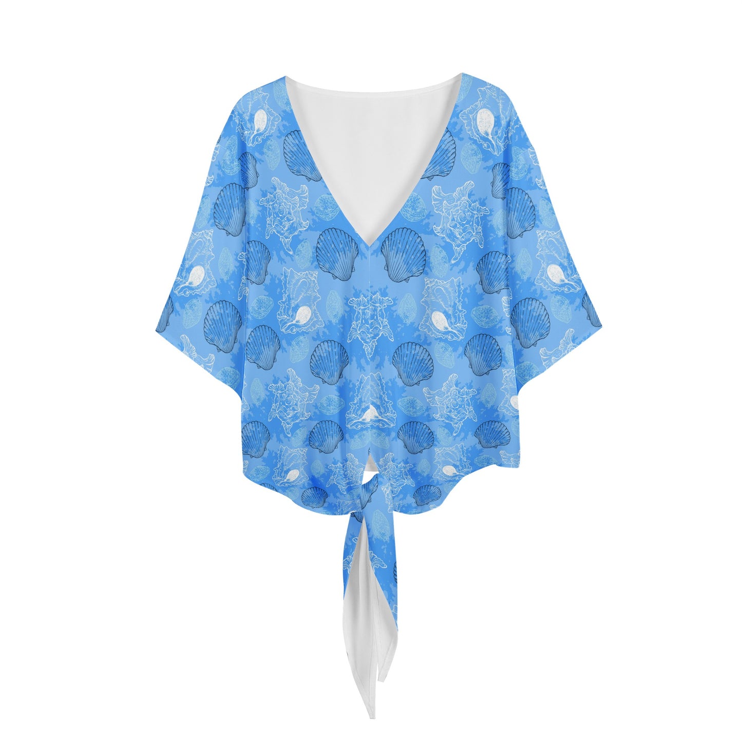 Blue Seashell Ocean Women V-neck Streamers Blouse