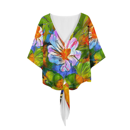 Petunia Flower Women V-neck Streamers Blouse