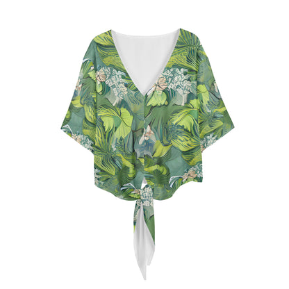 American Lotus Women V-neck Streamers Blouse - Luxtrini, LLC