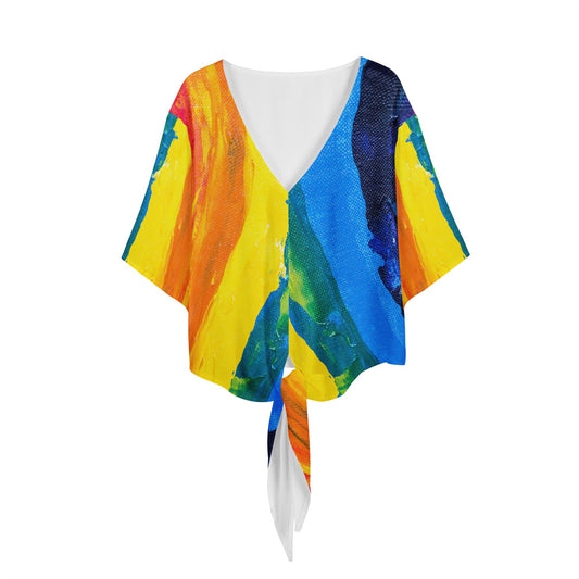 Rainbow Painting Women V-neck Streamers Blouse