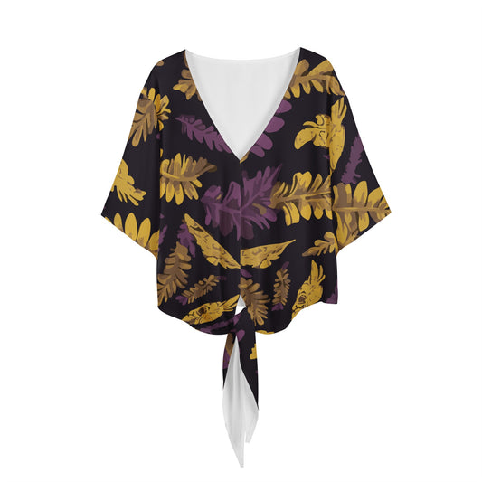 Lauae Purple and Yellow Women V-neck Streamers Blouse Women