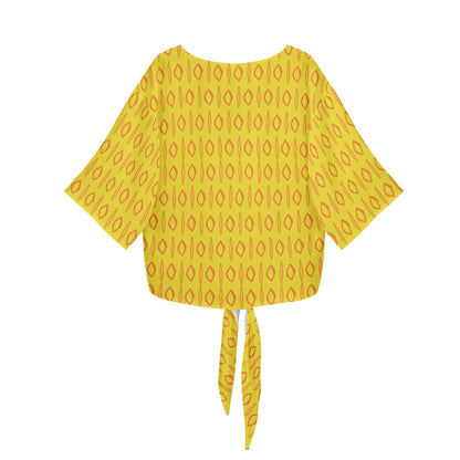 African | Ethnic | Mudcloth | #14 Yellow Women V-neck Streamers Blouse