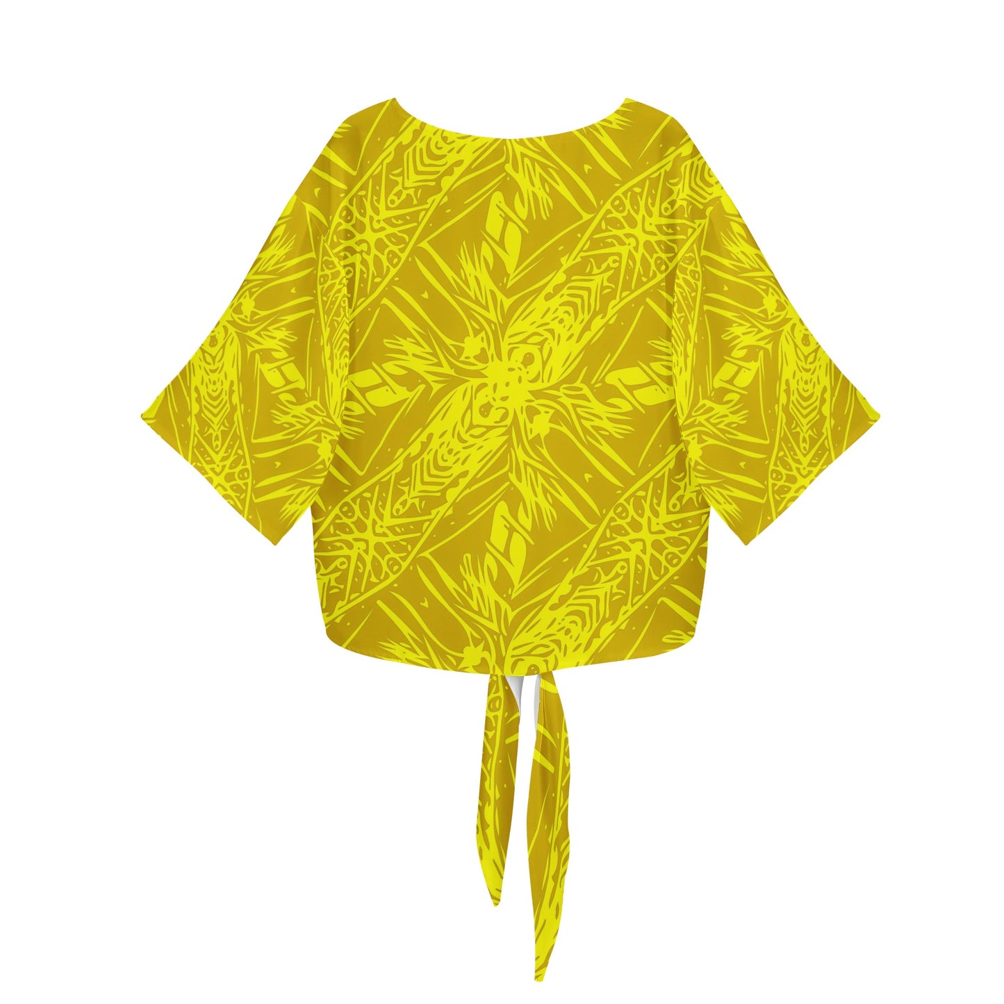 Yellow Fern Vector Abstract Women V-neck Streamers Blouse