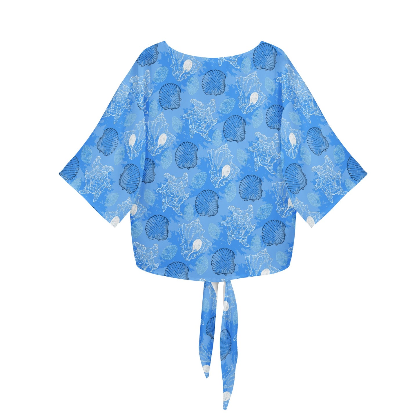 Blue Seashell Ocean Women V-neck Streamers Blouse