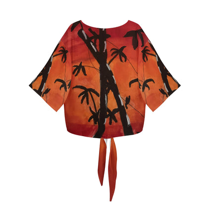 Bamboo at Sunset Women V-neck Streamers Blouse