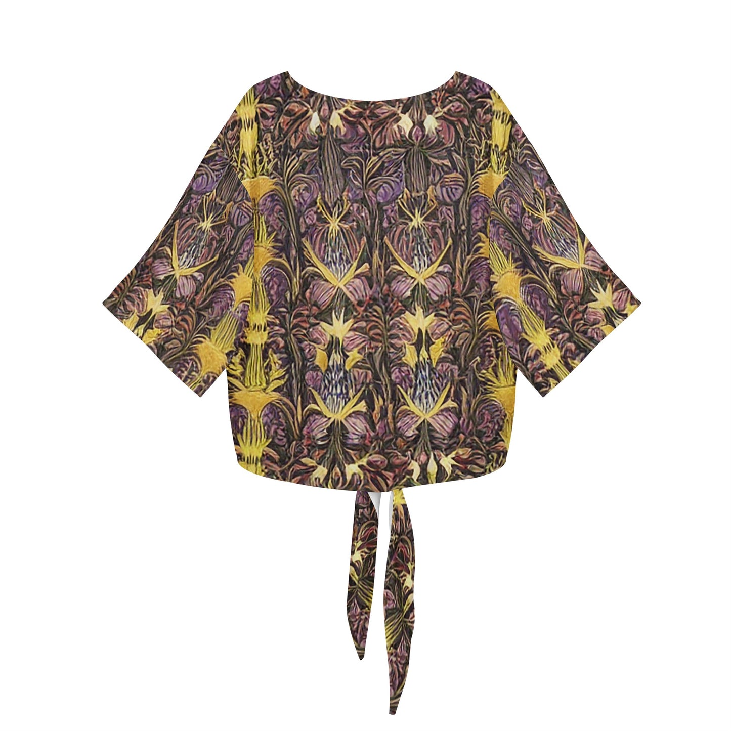 Hawaiian Golden Puakenikeni Women V-neck Streamers Blouse