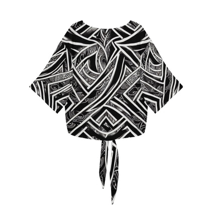 Black and White Polynesian Women V-neck Streamers Blouse