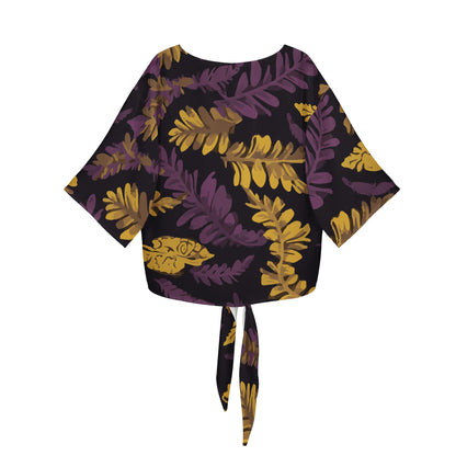 Lauae Purple and Yellow Women V-neck Streamers Blouse