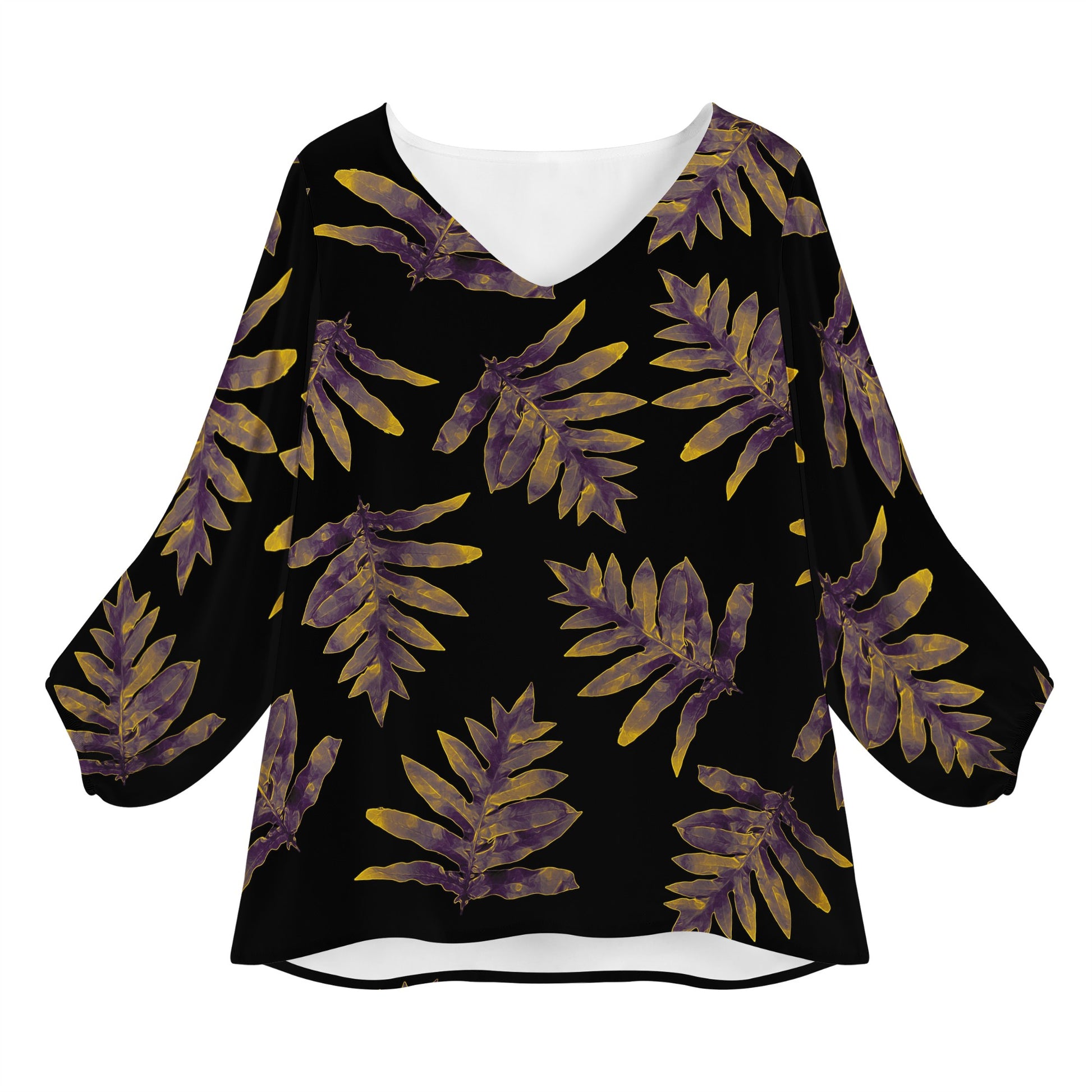 Laua'e Purple and Yellow Women Long Sleeve Puff Sleeve Blouse Women