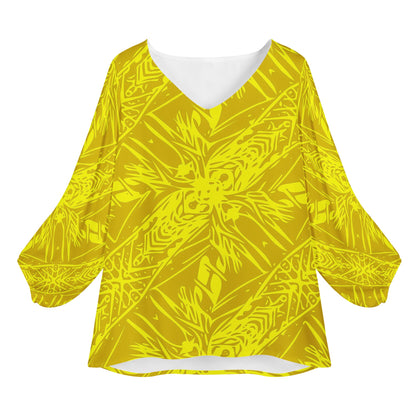 Yellow Fern Women Long Sleeve Puff Sleeve Blouse Women