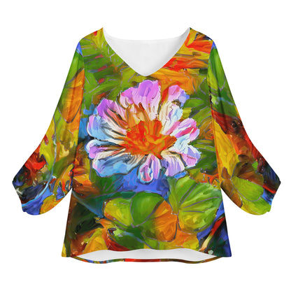 Petunia Flower Women Long Sleeve Puff Sleeve Blouse Women