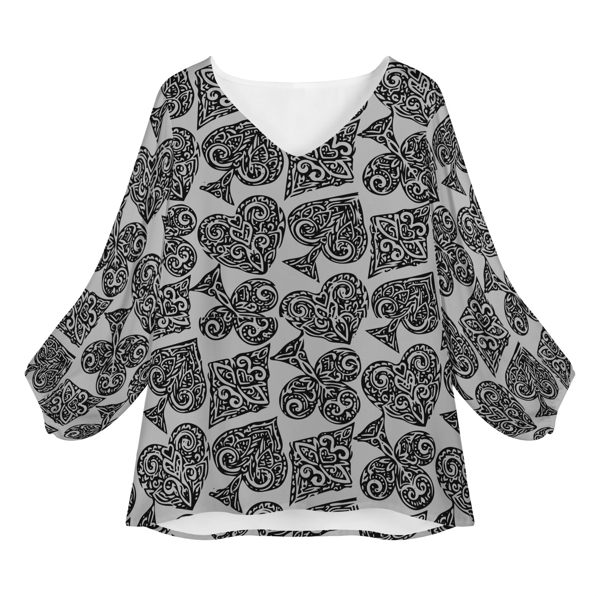 Poker Women Long Sleeve Puff Sleeve Blouse - Luxtrini, LLC