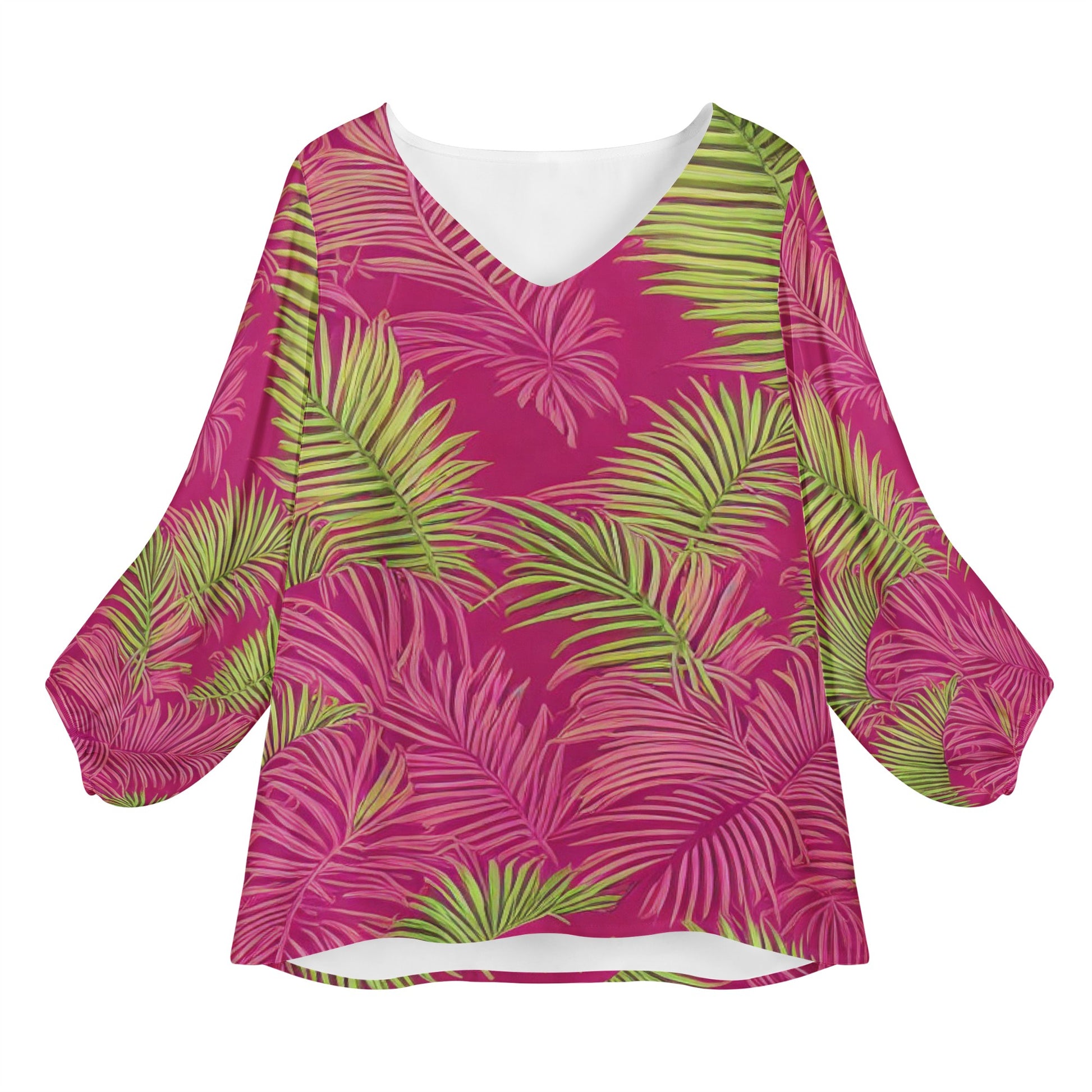 Tropical Women Long Sleeve Puff Sleeve Blouse Women