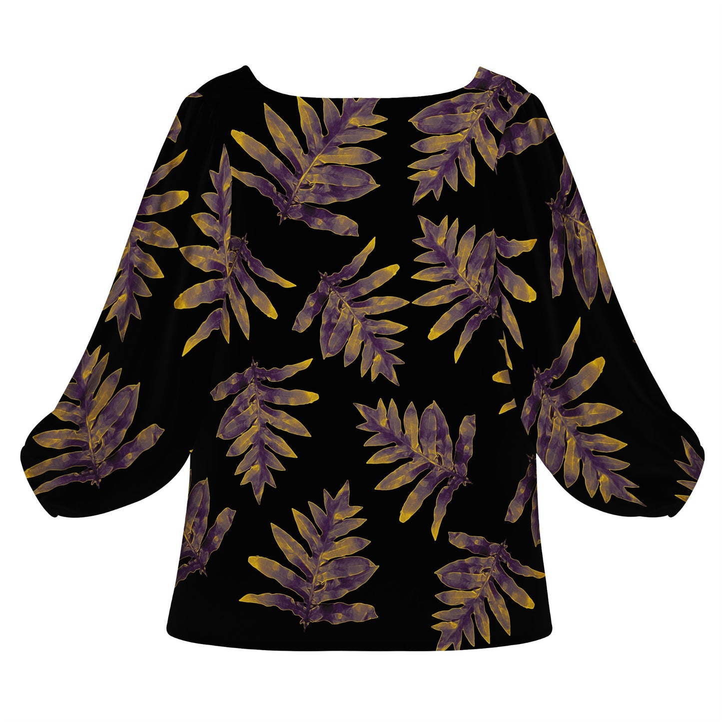 Laua'e Purple and Yellow Women Long Sleeve Puff Sleeve Blouse