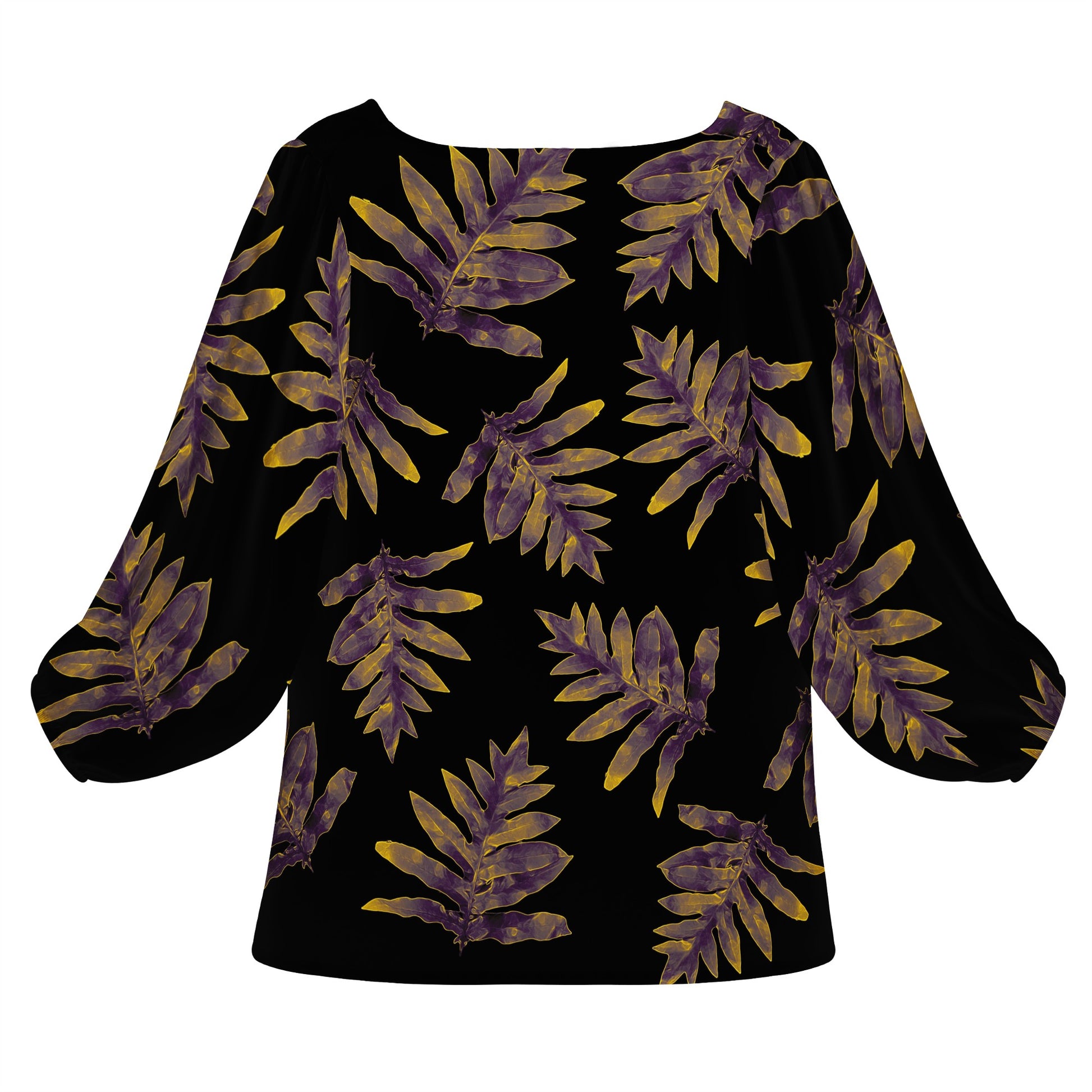 Laua'e Purple and Yellow Women Long Sleeve Puff Sleeve Blouse