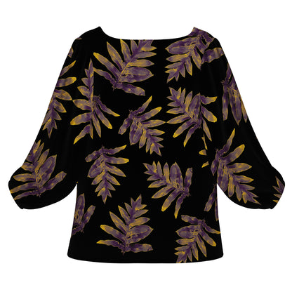 Laua'e Purple and Yellow Women Long Sleeve Puff Sleeve Blouse