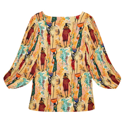 Tribal pattern Women Long Sleeve Puff Sleeve Blouse - Luxtrini, LLC