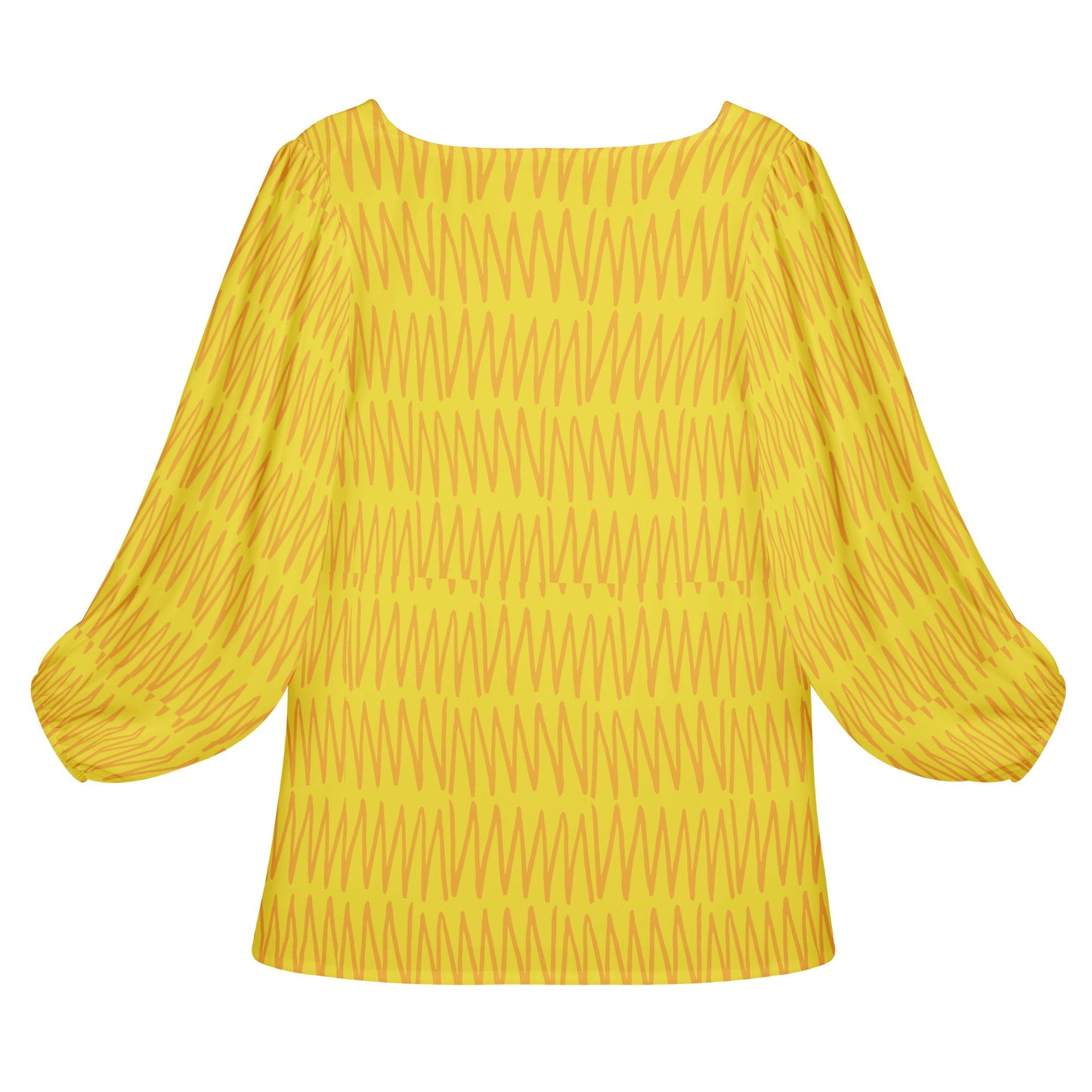 African Ethnic Mudcloth Yellow #40 Women Long Sleeve Puff Sleeve Blouse