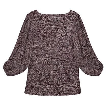 African Ethnic Mudcloth Women Long Sleeve Puff Sleeve Blouse