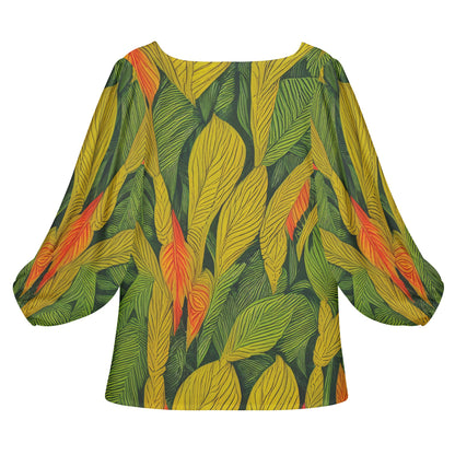 Indian shot Women Long Sleeve Puff Sleeve Blouse - Luxtrini, LLC