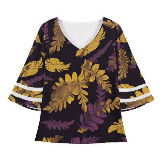 Lauae Purple and Yellow Women Puff Sleeve Blouse Women White