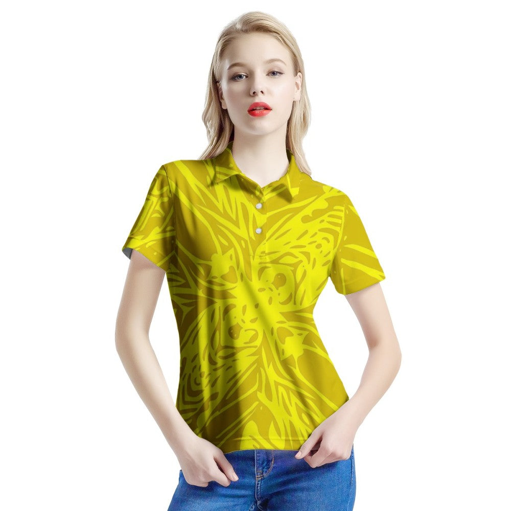 Yellow Fern Vector Abstract Women’s Aloha Polo Shirt