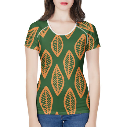 African Mud Cloth #16 Green and Orange Women's All-Over Print T shirt