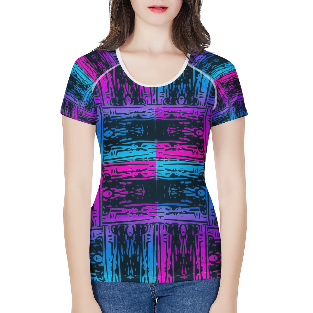 San Marcos Plaid Blue and Purple Women's All-Over Print T shirt