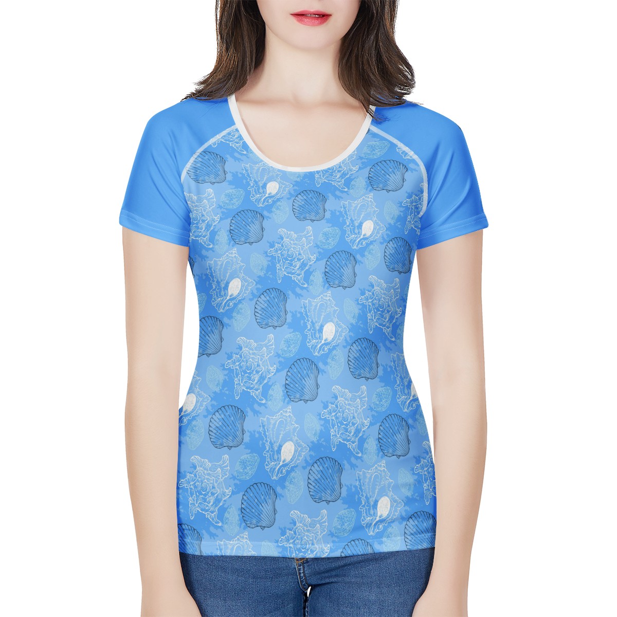 Blue Seashell Ocean Women's All-Over Print T shirt