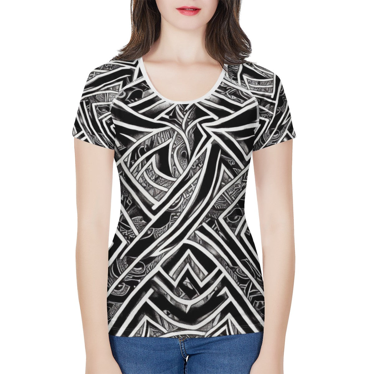 Black and White Polynesian Women's All-Over Print T shirt