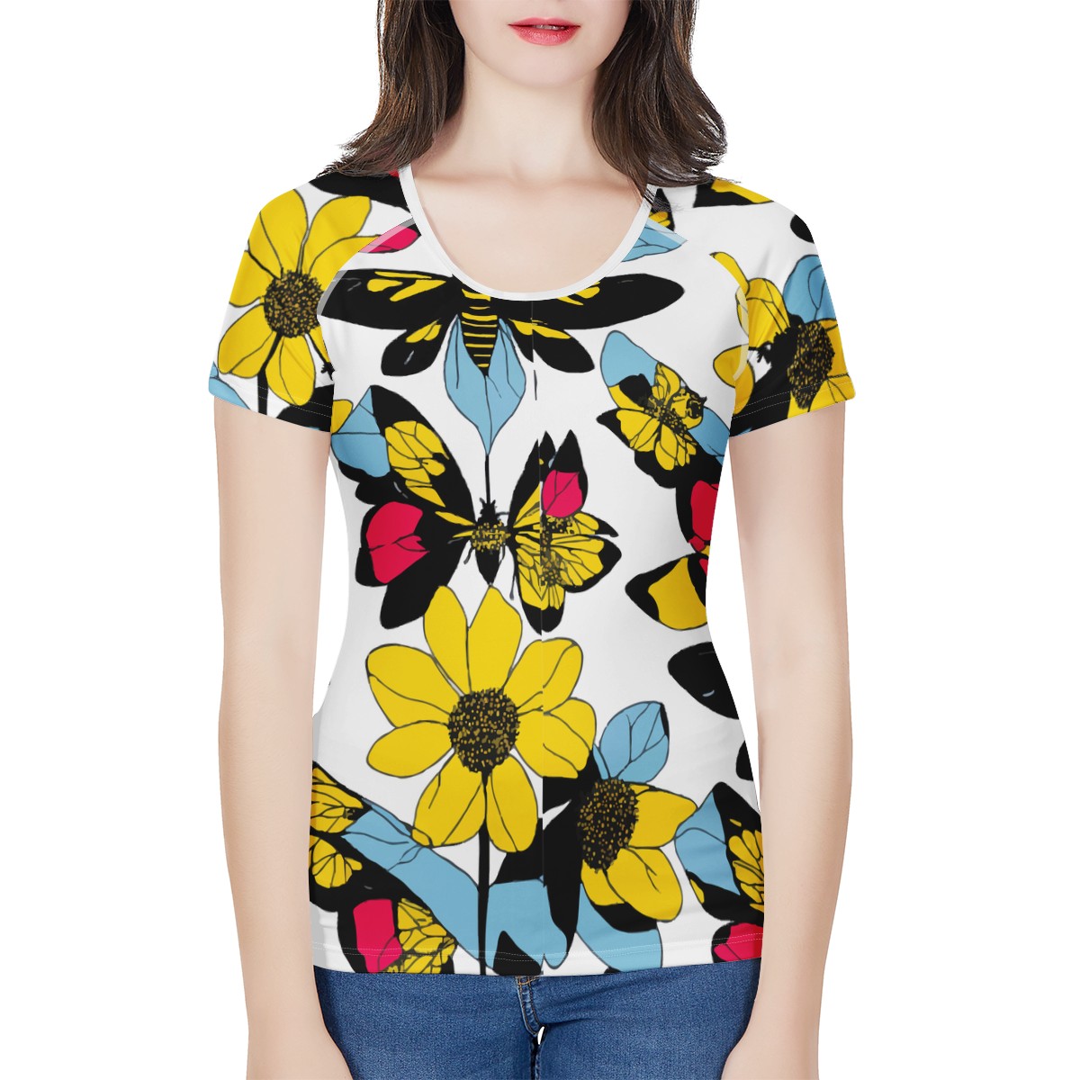 Bees and Sunflowers Women's All-Over Print T shirt